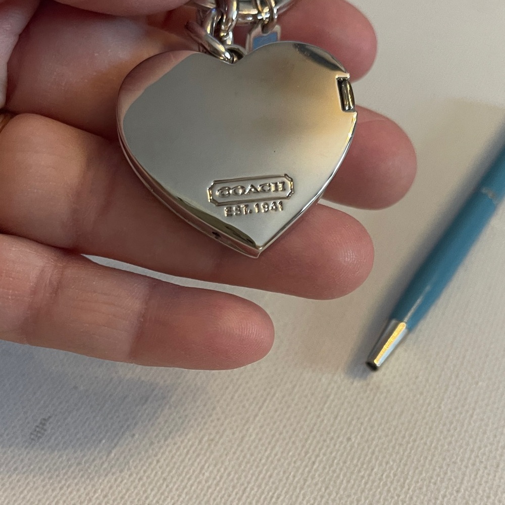 Coach Teal Signature Heart Keychain - Picture 6 of 9